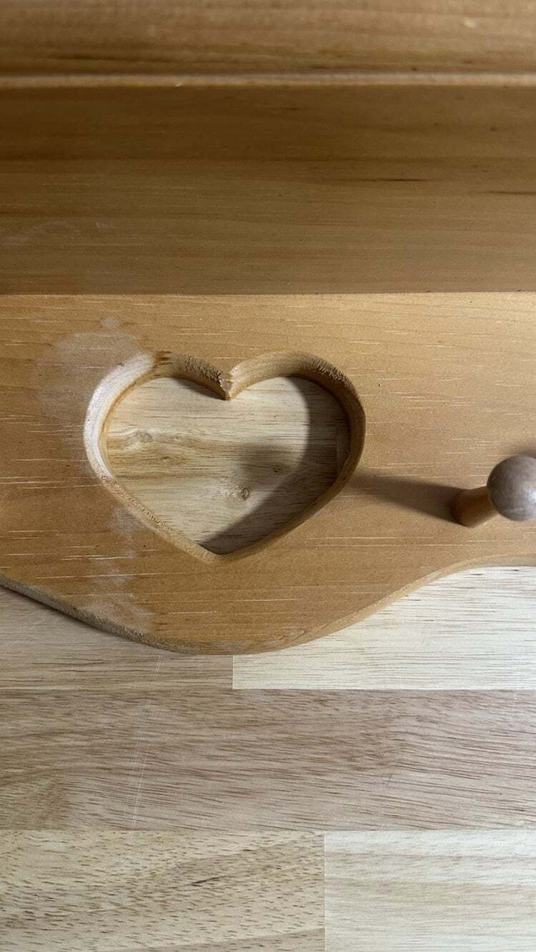Vintage Rustic Wooden Wall Shelf  Heart Cutout Pegs 24” Cottagecore Farmhouse - Picture 4 of 9